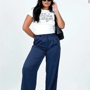 Princess Polly Navy Pinstripe Wide Leg Pants